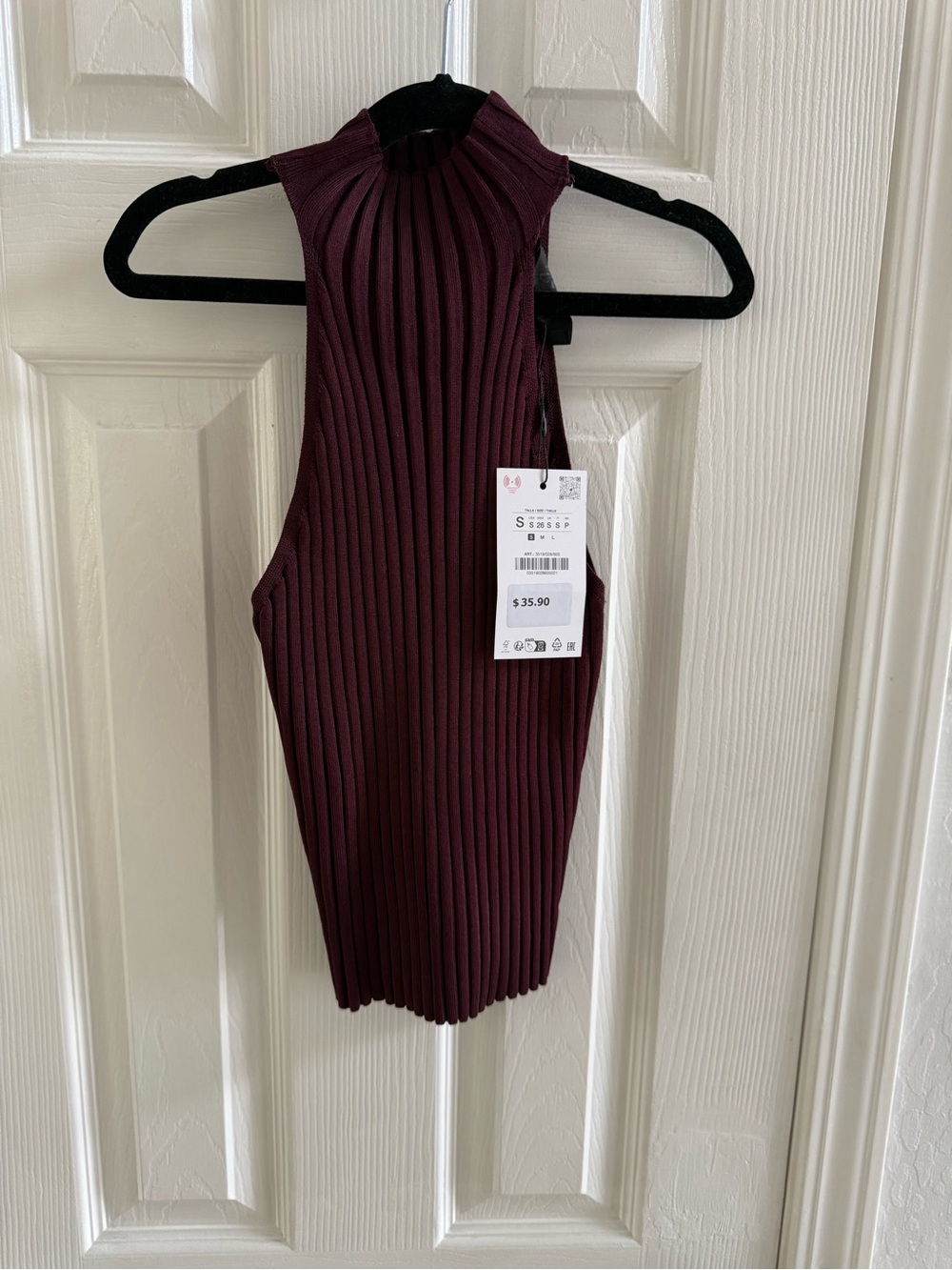 Zara Ribbed Mock Neck Sleeveless Top - Burgundy